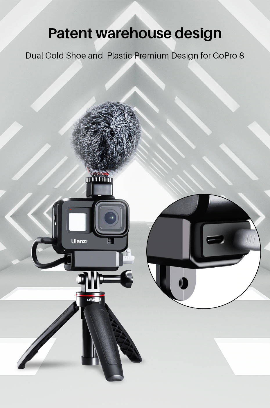 Klec na GoPro 8, audio adaptér i externí mikrofon 8